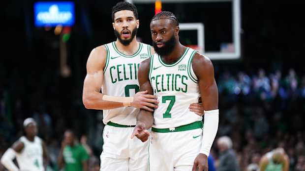 Jayson Tatum and Jaylen Brown of the Boston Celtics