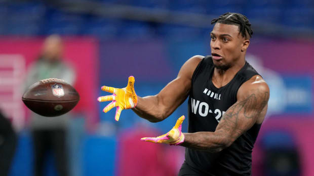 Southern California wide receiver Brenden Rice (WO25) during the 2024 NFL Combine at Lucas Oil Stadium.