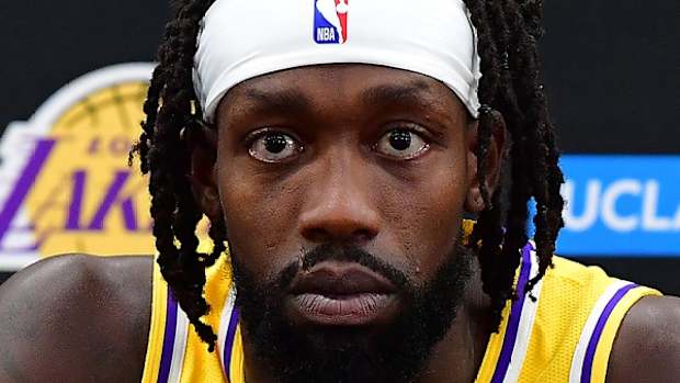 Sep 26, 2022; El Segundo, CA, USA; Los Angeles Lakers guard Patrick Beverly (21) speaks during Lakers Media Day at UCLA Health Training Center