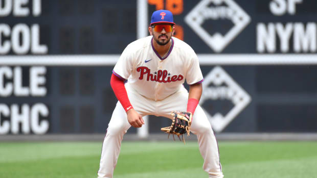 Jul 2, 2023; Philadelphia, Pennsylvania, USA; Philadelphia Phillies first baseman Darick Hall (24) against the Washington Nationals at Citizens Bank Park. Mandatory Credit: Eric Hartline-USA TODAY Sports