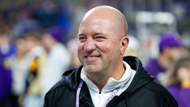 Oct 21, 2023; Seattle, Washington, USA; Washington Huskies Athletic Director Troy Dannen stands on the sidelines before a football game against the Arizona State Sun Devils at Alaska Airlines Field at Husky Stadium.