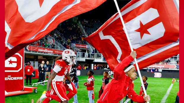 D.C. Defenders player entrance, flag.