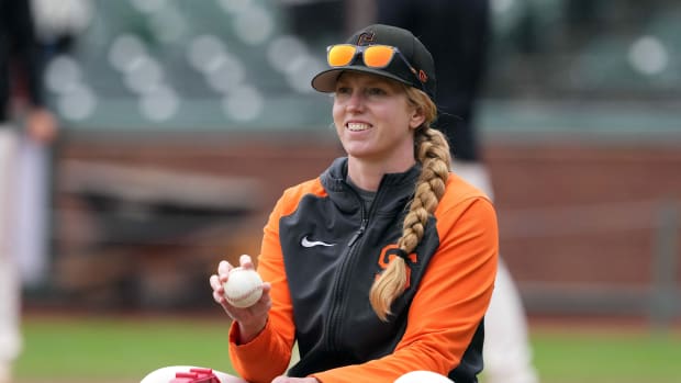 SF Giants major league assistant coach Alyssa Nakken works on the field before the game against the Arizona Diamondbacks at Oracle Park. (2023)