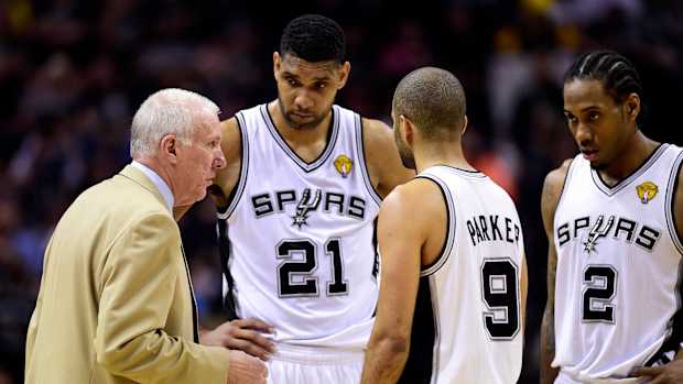 Tim Duncan Kawhi Leonard Tony Parker Gregg Popovich