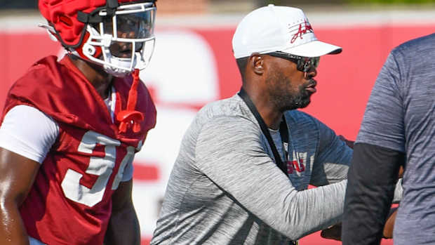 Razorbacks defensive coordinator Travis Williams in practice Friday