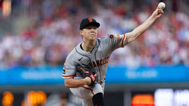 SF Giants starting pitcher Kyle Harrison throws a pitch during the second inning against the Philadelphia Phillies at Citizens Bank Park on August 22, 2023.