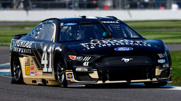 Aug 12, 2023; Speedway, Indiana, USA; NASCAR Cup Series driver Ryan Preece (41) during qualifying for the Verizon 200 at the Brickyard at Indianapolis Motor Speedway Road Course.