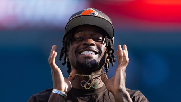 Aug 17, 2023; Philadelphia, Pennsylvania, USA; Cleveland Browns wide receiver Marquise Goodwin (19) before a preseason game against the Philadelphia Eagles at Lincoln Financial Field. Mandatory Credit: Bill Streicher-USA TODAY Sports
