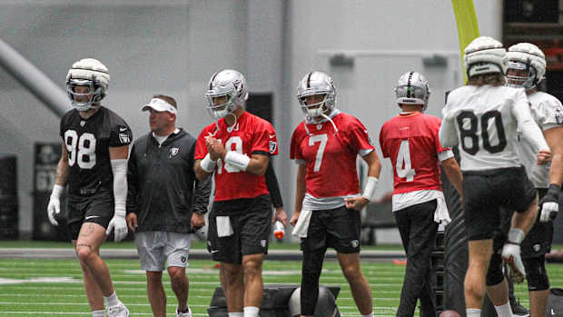 Maxx Crosby, Josh McDaniels, Jimmy Garoppolo Brian Hoyer