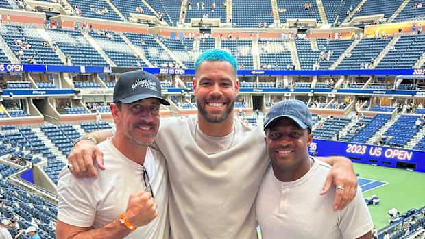 Aaron Rodgers, CJ Uzomah and Randall Cobb at Arthur Ashe Stadium