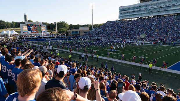 Kansas fans pack in to David Booth Kansas Memorial Stadium Friday to watch the Jayhawks take on Missouri State.  