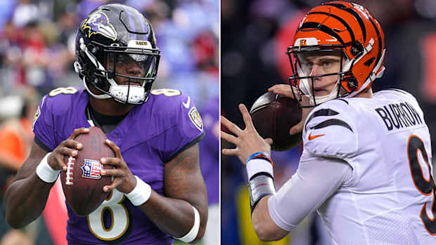 Separate photos of Lamar Jackson and Joe Burrow