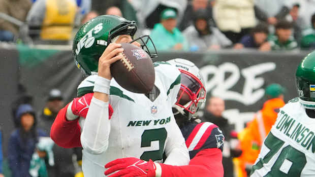 Jets' QB Zach Wilson gets sacked by Patriots' DE Matthew Judon