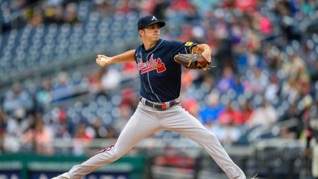 Sep 24, 2023; Washington, District of Columbia, USA; Atlanta Braves starting pitcher Allan Winans (72) throws a pitch during the second inning against the Atlanta Braves at Nationals Park.