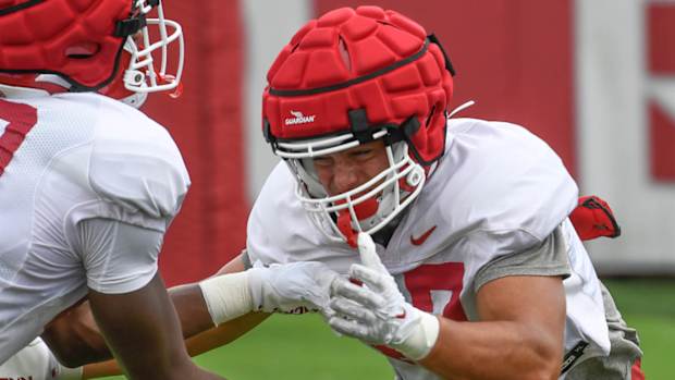 Razorbacks tight end Maddox Lassiter at fall practice in August