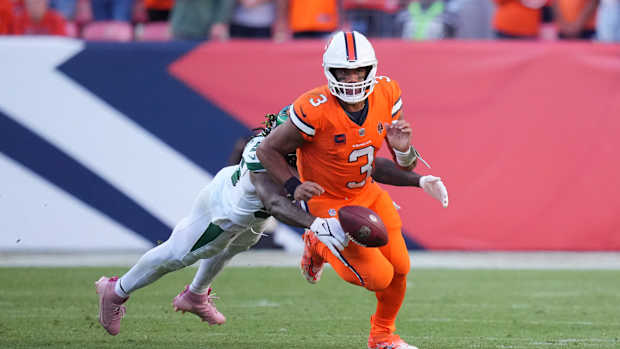 Jets' LB Quincy Williams strips Broncos' QB Russell Wilson from behind
