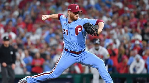 Philadelphia Phillies relief pitcher Craig Kimbrel throws against the Atlanta Braves