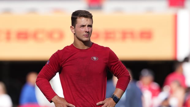 49ers quarterback Brock Purdy before San Francisco's 42-10 win over the Cowboys on Oct. 8, 2023.