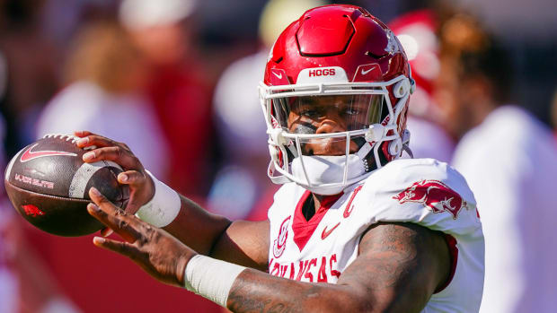 Razorbacks quarterback KJ Jefferson looking to throw against Alabama