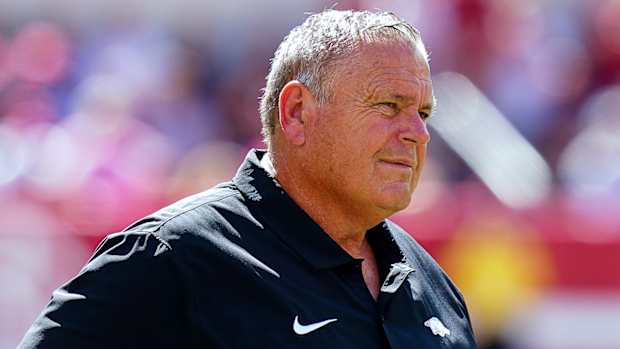 Razorbacks coach Sam Pittman during game with Alabama on Saturday