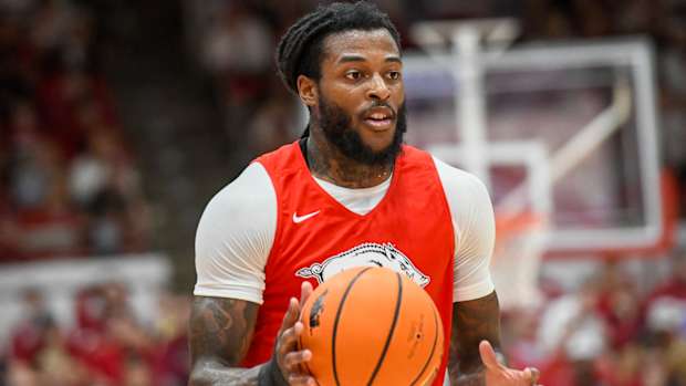 Razorbacks' Denijay Harris at Red-White game in Barnhill Arena