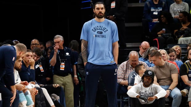 Grizzlies center Steven Adams (4) watches during the second half against the Trail Blazers at FedExForum.