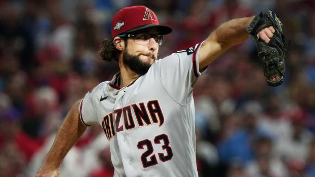 Arizona Diamondbacks right-hander Zac Gallen (23) pitches in Game 1 of the National League Championship Series at Citizens Bank Park, Philadelphia.