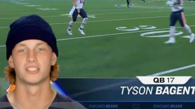 Tyson Bagent is introduced on Sunday Night Football.