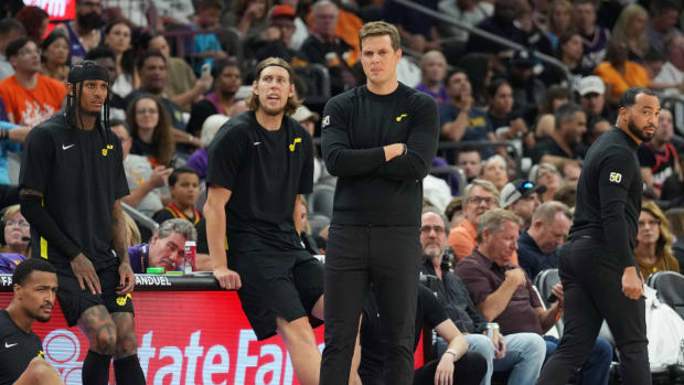 Utah Jazz head coach Will Hardy looks on against the Phoenix Suns during the first half at Footprint Center.
