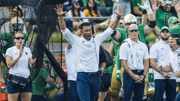 Notre Dame head coach Marcus Freeman