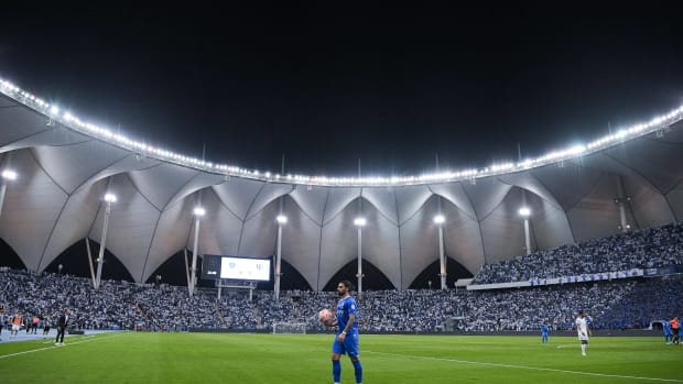 A photo taken inside the King Fahd International Stadium during a Saudi Pro League game between Al-Hilal and Al-Ahli in October 2023