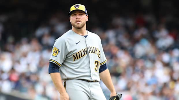 Sep 10, 2023; Bronx, New York, USA; Milwaukee Brewers starting pitcher Corbin Burnes (39) walks off the field after pitching eight hitless innings against the New York Yankees at Yankee Stadium. Mandatory Credit: Wendell Cruz-USA TODAY Sports