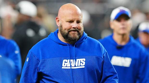 Nov 5, 2023; Paradise, Nevada, USA; New York Giants head coach Brian Daboll walks off the field after the Las Vegas Raiders defeated the Giants 30-6 at Allegiant Stadium.