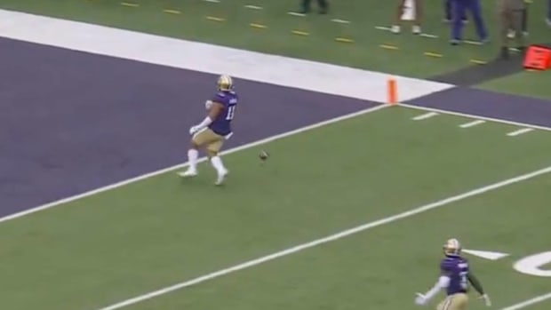 Alphonzo Tuputala drops intercepted pass just short of the goal line against Utah.