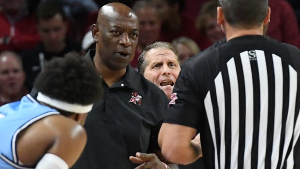 Razorbacks Eric Musselman during the game with Old Dominion