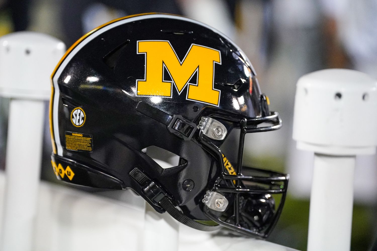 A general view of a Missouri Tigers helmet against the Florida Gators during the first half at Faurot Field at Memorial Stadium.