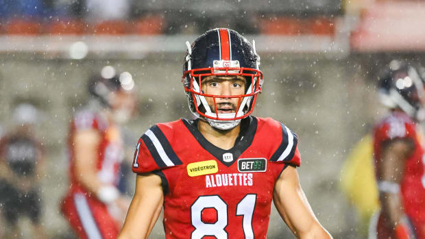 Montreal Alouettes wide receiver Austin Mack looks on against the Winnipeg Blue Bombers during a game in July at Percival Molson Memorial Stadium.