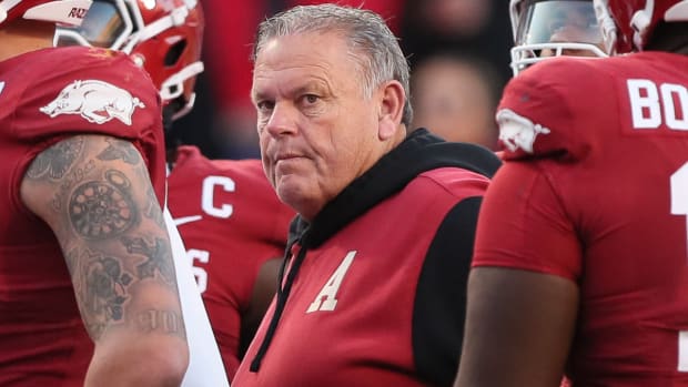 Razorbacks coach Sam Pittman on sidelines against Missouri