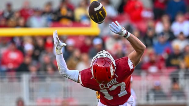 Razorbacks cornerback Hudson Clark knocks down a pass against Missouri