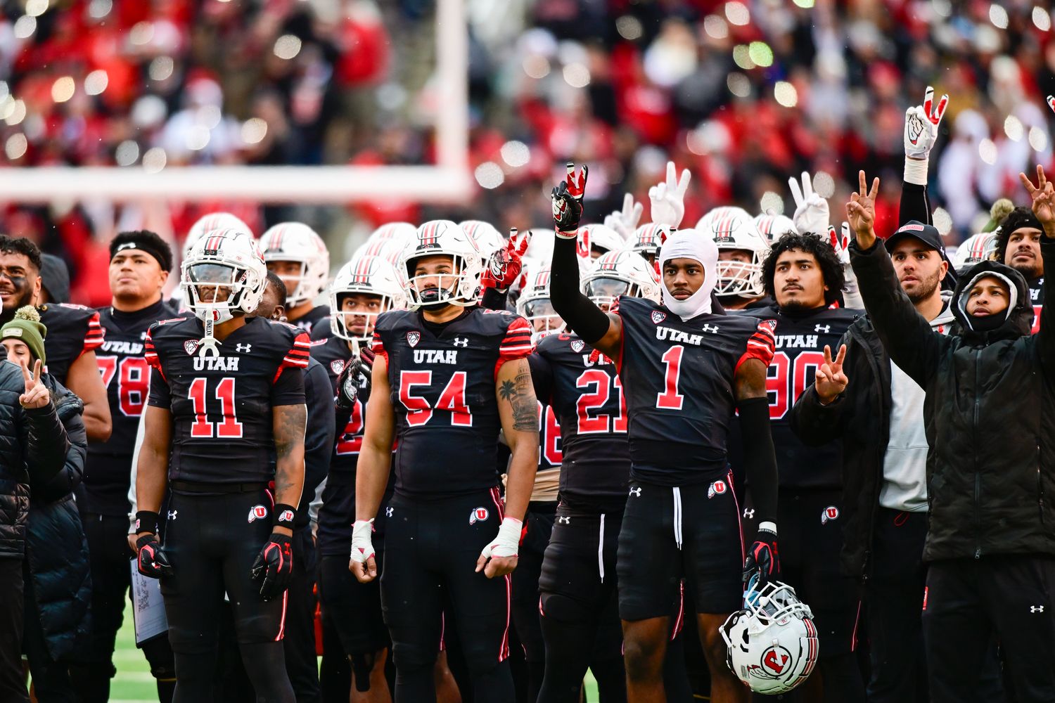 Nov 25, 2023; Salt Lake City, Utah, USA; Utah Utes during the moment of loudness in the fourth quarter against the Colorado Buffaloes at Rice-Eccles Stadium. Mandatory Credit: Christopher Creveling-USA TODAY Sports
