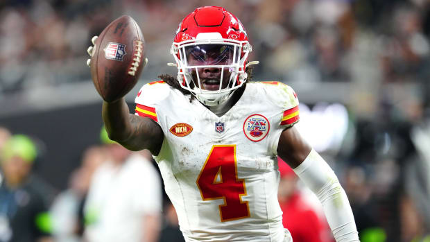 Chiefs rookie receiver Rashee Rice had eight catches for 107 yards and a touchdown against the Raiders in Week 7.