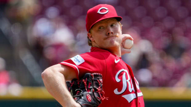 Cincinnati Reds starting pitcher Andrew Abbott (41) throws a pitch in the first inning of the MLB National League game between the Cincinnati Reds and the San Francisco Giants at Great American Ball Park in downtown Cincinnati on Thursday, July 20, 2023. The Reds led 2-0 after three innings.  
