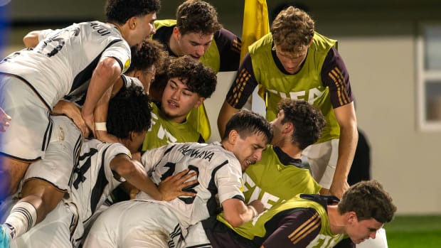Germany players pictured celebrating during their victory over France in the final of the 2023 FIFA U17 World Cup