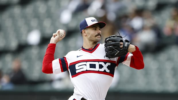 Sep 29, 2023; Chicago, Illinois, USA; Chicago White Sox starting pitcher Dylan Cease (84) delivers a pitch against the San Diego Padres during the first inning at Guaranteed Rate Field. Mandatory Credit: Kamil Krzaczynski-USA TODAY Sports  