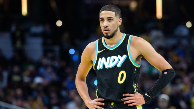 Dec 4, 2023; Indianapolis, Indiana, USA; Indiana Pacers guard Tyrese Haliburton (0) in the second half against the Boston Celtics at Gainbridge Fieldhouse.