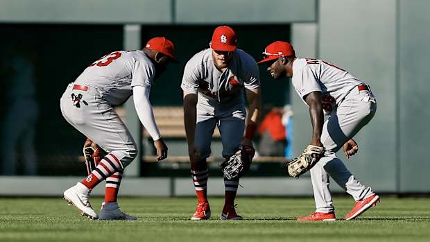 Former St. Louis Cardinals outfielders Marcell Ozuna, Harrison Bader, and Randy Arozarena