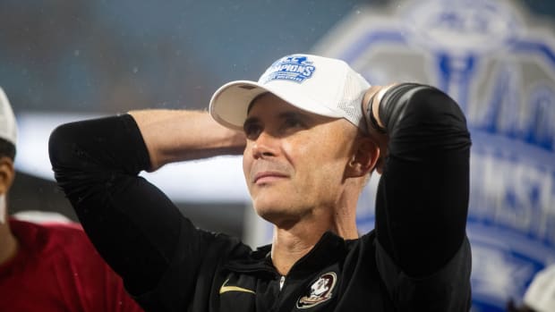 Florida State coach Mike Norvell after the No. 4 Seminoles' 16-6 win over No. 15 Louisville in the ACC championship on Dec. 2, 2023.
