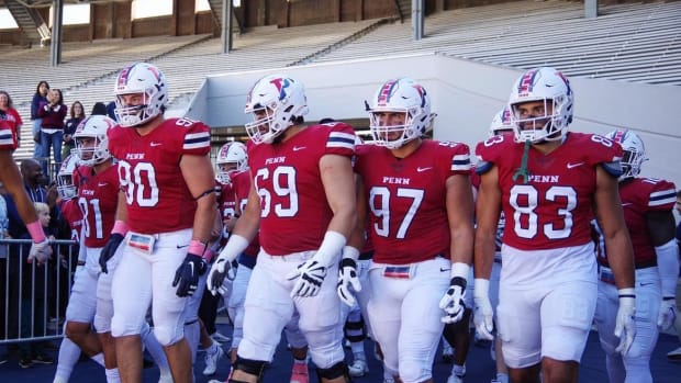 Defensive lineman Joey Slackman before a game at the University of Pennsylvania