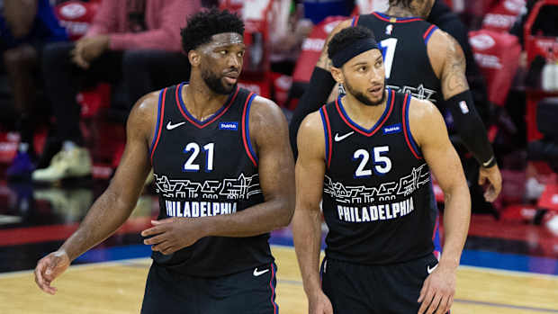 Former Philadelphia 76ers teammates Joel Embiid and Ben Simmons.