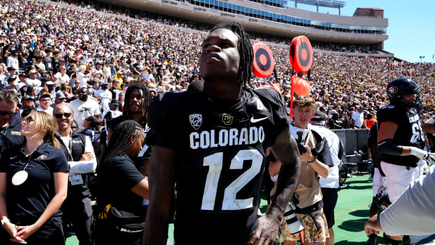 Sep 9, 2023; Boulder, Colorado, USA; Colorado Buffaloes cornerback Travis Hunter (12) following the game against the Nebraska Cornhuskers at Folsom Field